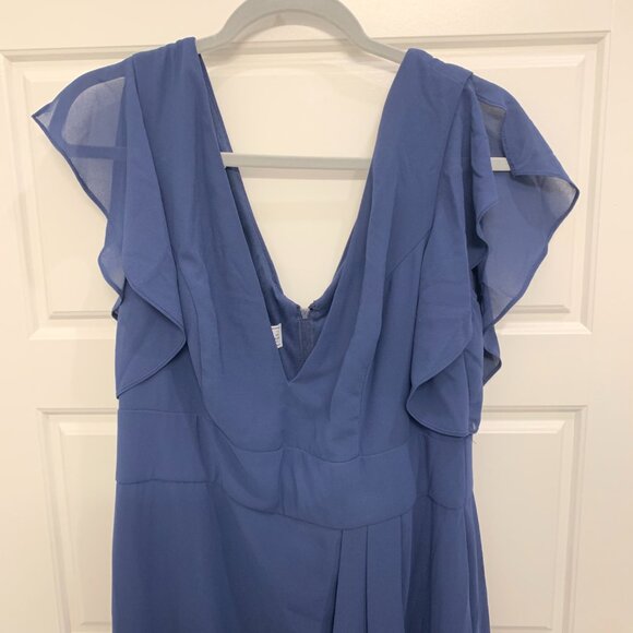 David's Bridal Flutter Sleeve Chiffon V-Neck Dress in Marine - Picture 3 of 5